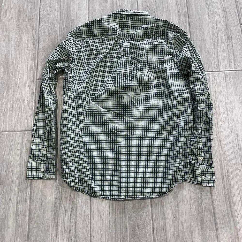 Ralph Lauren Boy's XL Green Blue White Plaid Long Sleeve Button Down Dress Shirt